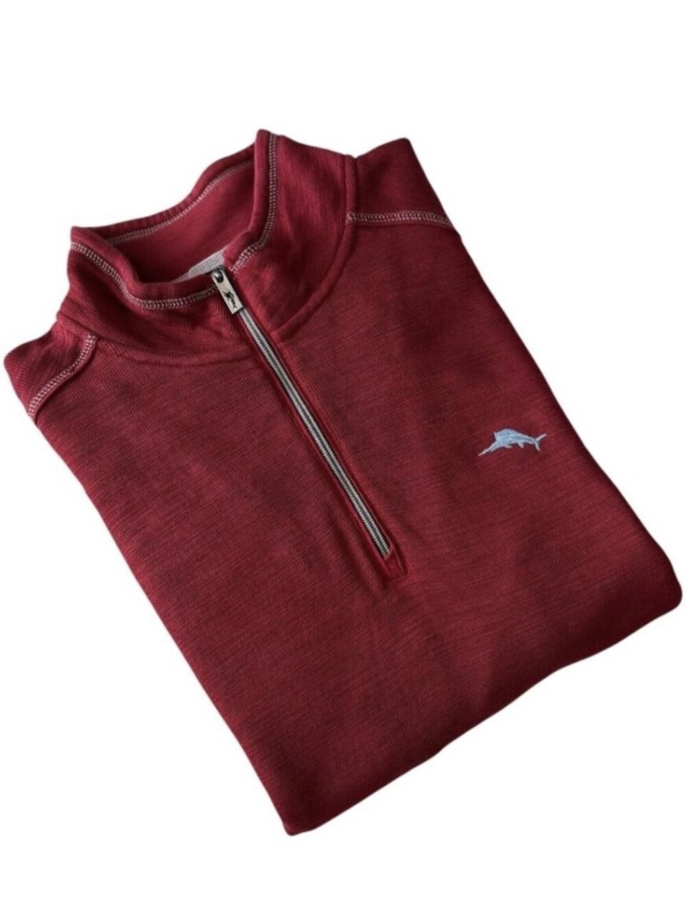 Tommy Bahama 1/4 Zip Pullover Top Sweatshirt Men's L Red w/ Blue Marlin Logo